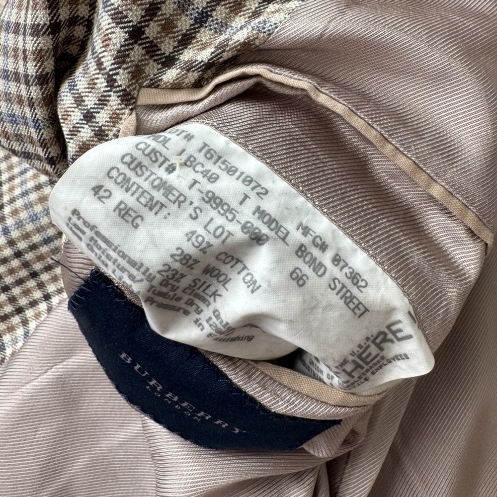 VTG Burberry London 42 Reg Blazer Bond Street Silk Wool Cotton Check Sport Coat - Picture 9 of 10